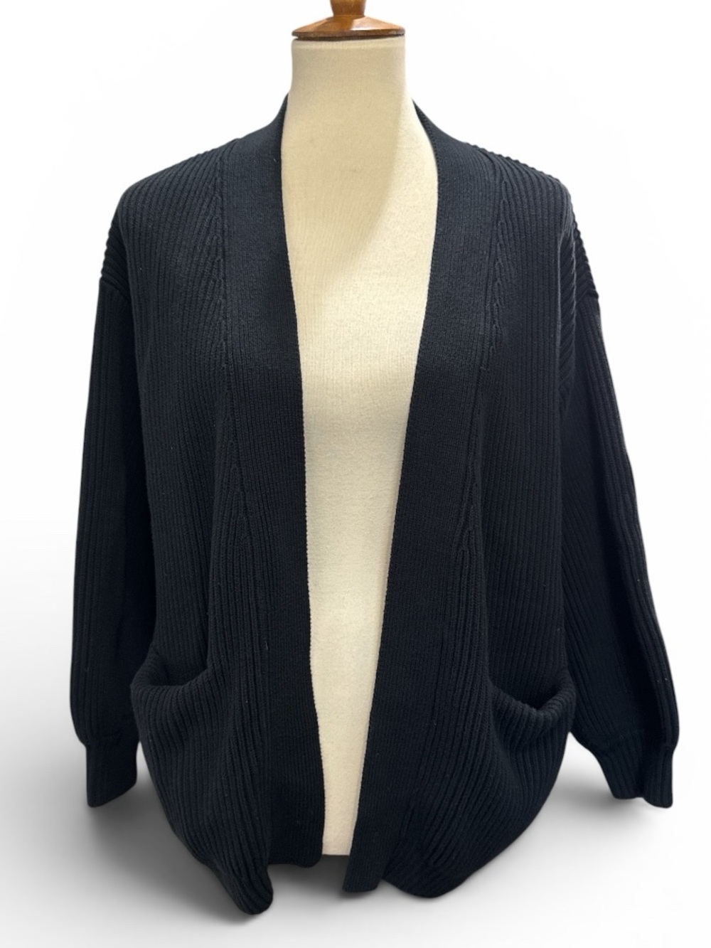 Quince Black Open-Front Ribbed Cardigan #657